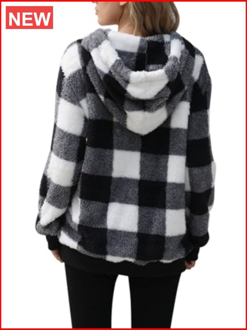Women's Sherpa Pullover Oversized Fuzzy Hoodie Double Fleece Sweatshirt Plaid - Picture 3 of 6